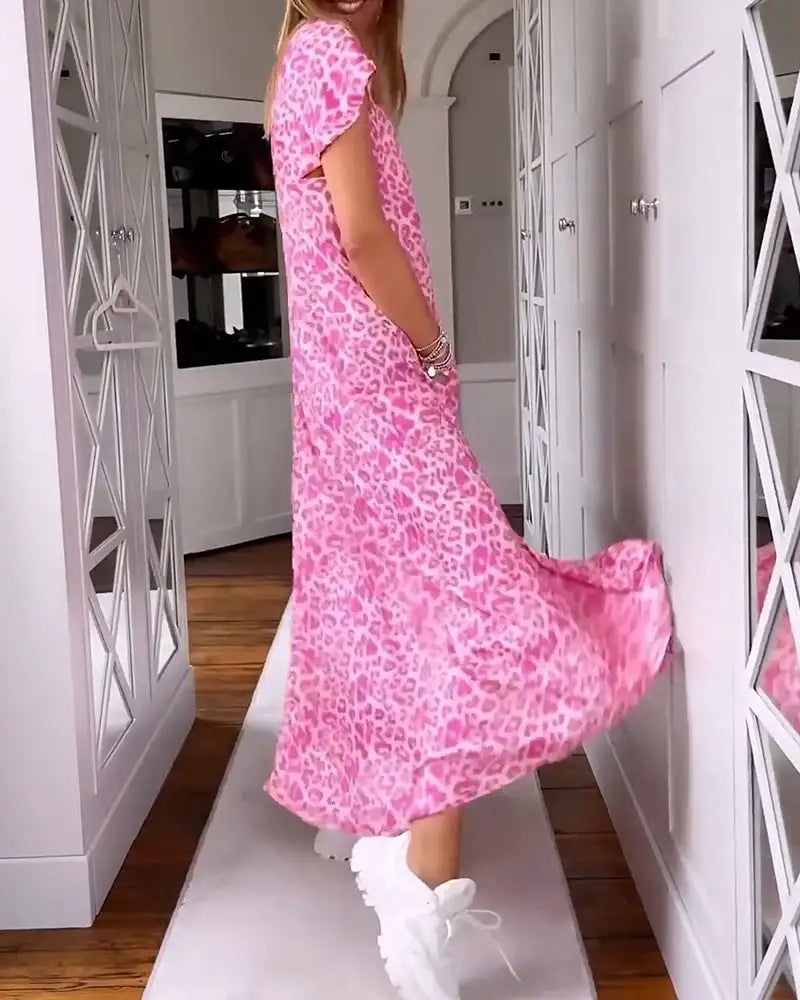 🌸 Promotion de printemps 50 % RÉDUCTION ✨ Col en V Robe maxi imprimée à manches courtes