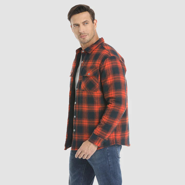 Veste de chemise en flanelle pour hommes Manteau à carreaux à manches longues, matelassé et doublé Vêtements d'extérieur épais à boutons pour l'hiver