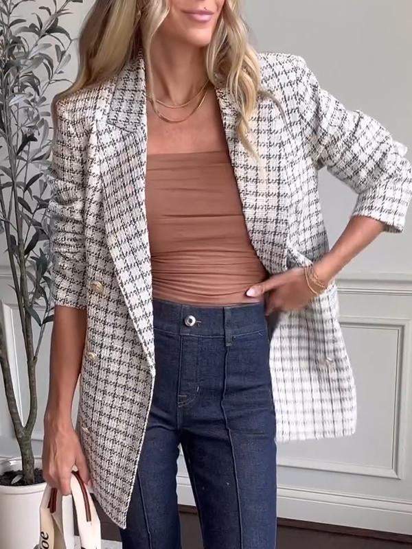 Veste de tailleur pour femme à revers simple en tissu écossais à carreaux