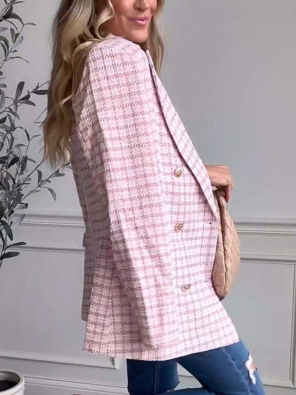 Veste de tailleur pour femme à revers simple en tissu écossais à carreaux