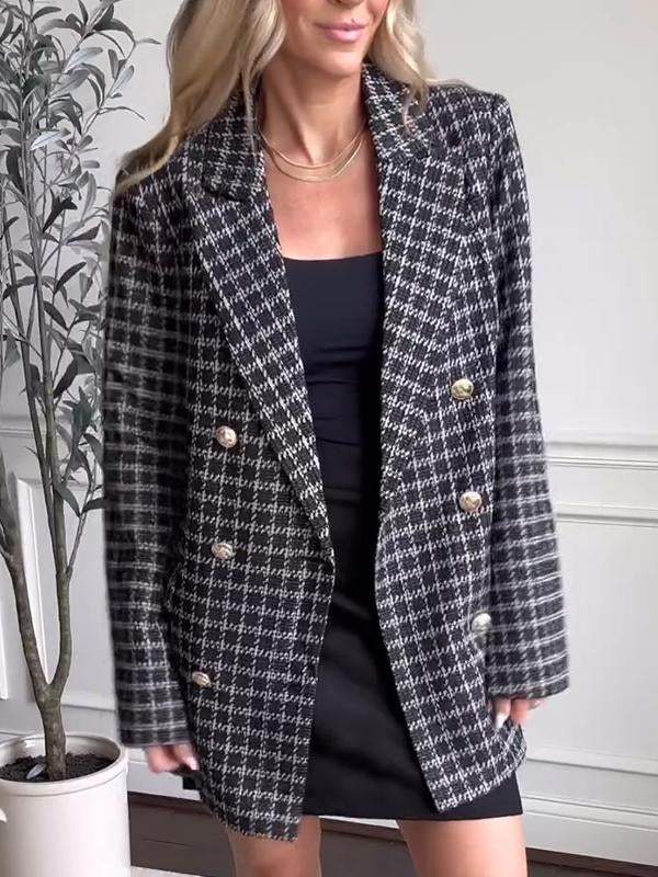 Veste de tailleur pour femme à revers simple en tissu écossais à carreaux