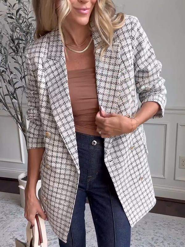 Veste de tailleur pour femme à revers simple en tissu écossais à carreaux