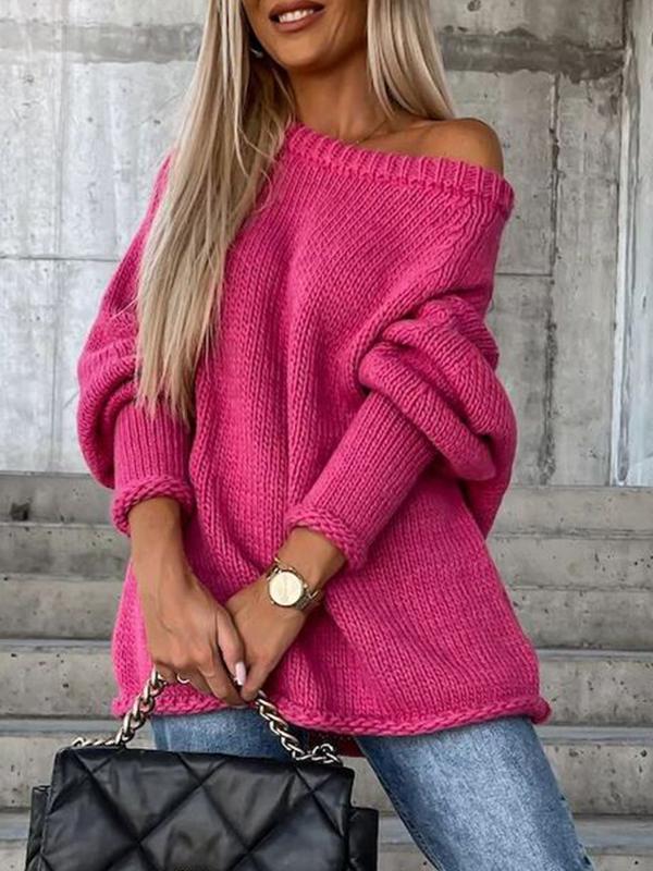 🔥Pull tricoté pour femmes, couleur unie, encolure ronde, pour l'automne et manches longues