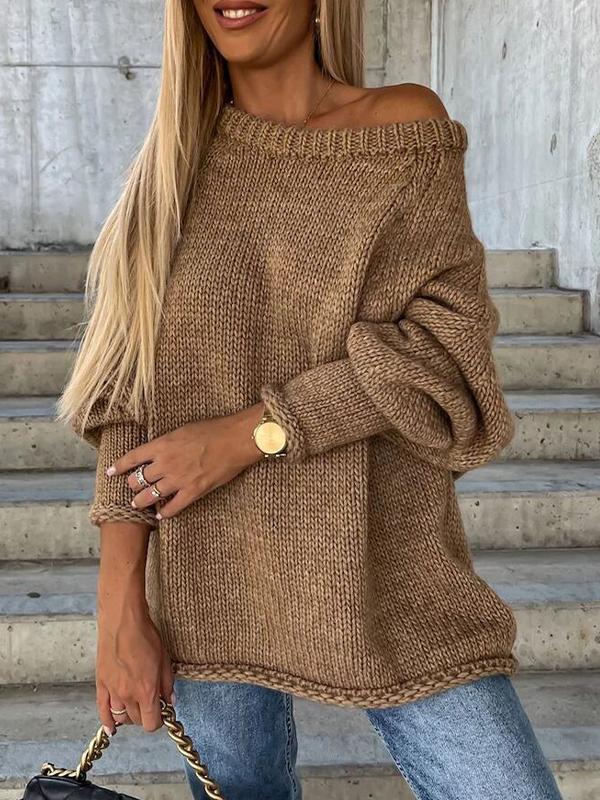 🔥Pull tricoté pour femmes, couleur unie, encolure ronde, pour l'automne et manches longues