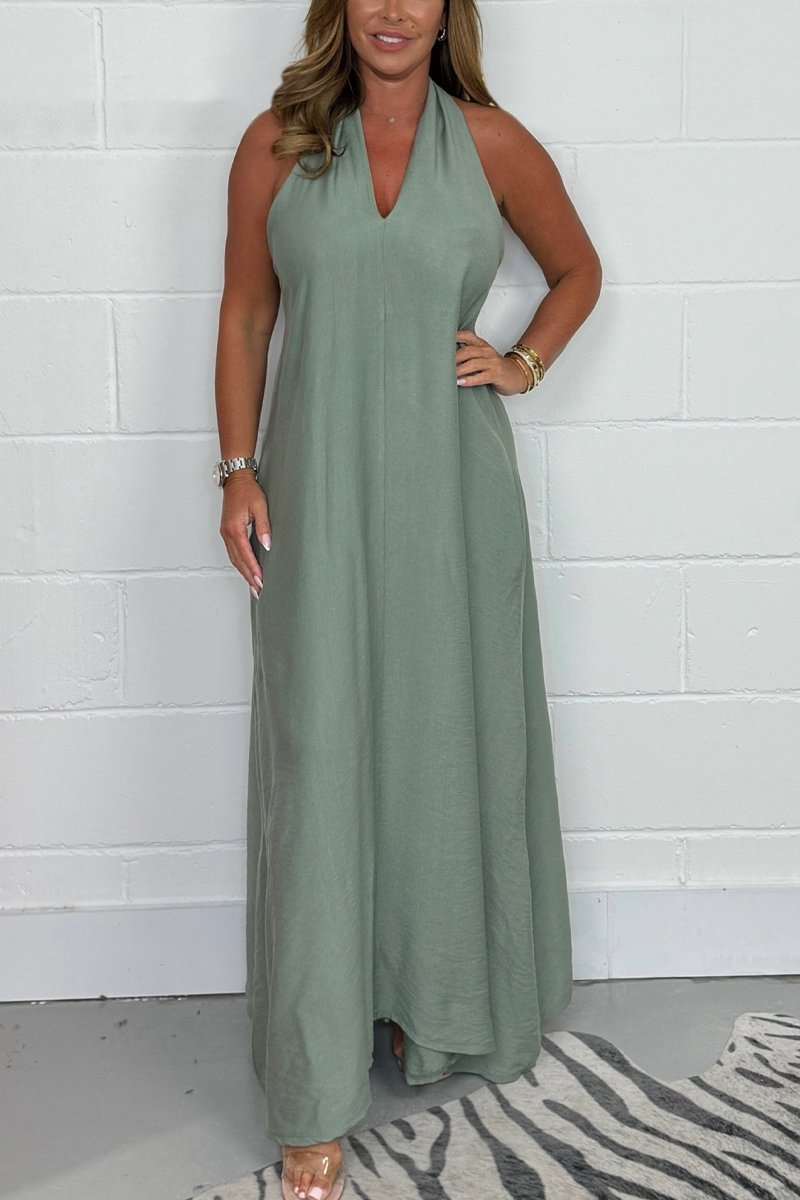 Robe longue fluide à dos en T pour femmes