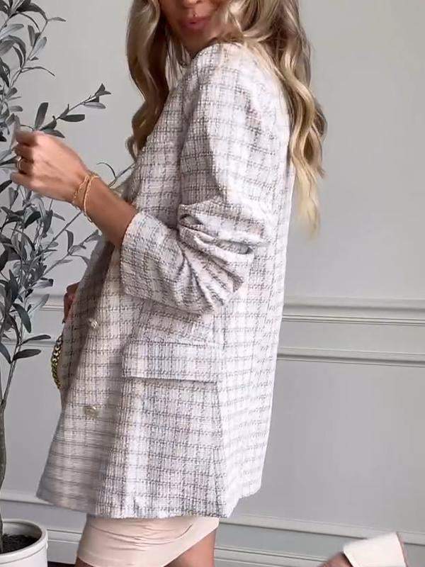 Veste de tailleur pour femme à revers simple en tissu écossais à carreaux