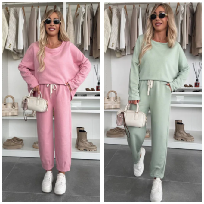 ✨ 2025 La grande braderie de printemps 🧥Top à col rond et pantalon ample de couleur unie 2-PCS👖(🔥52 % de réduction)