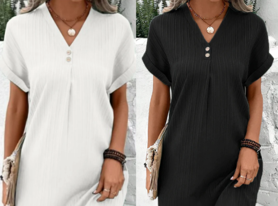 🍃Robe monochrome à col en V pour femmes🌷