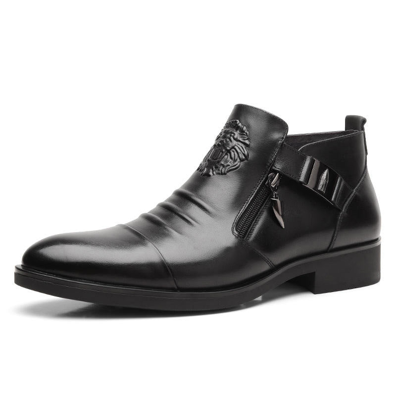 👞 Bottines en cuir avec fermeture éclair double face et extrémités pointues pour hommes✨Livraison gratuite