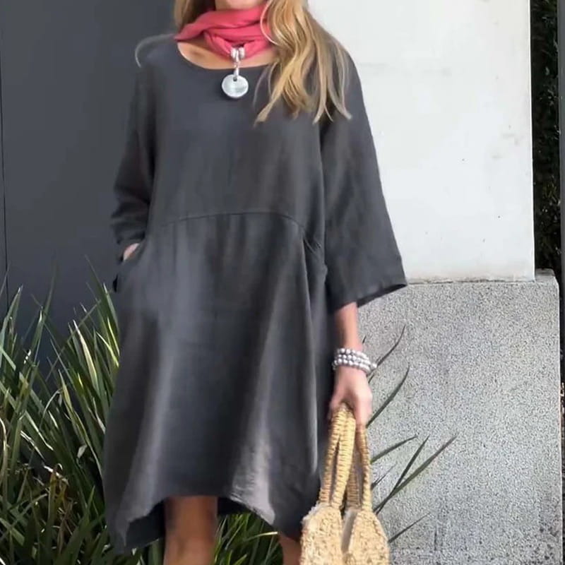 Robe en ajustement en liberté de couleur unie décontractée pour femmes avec poche