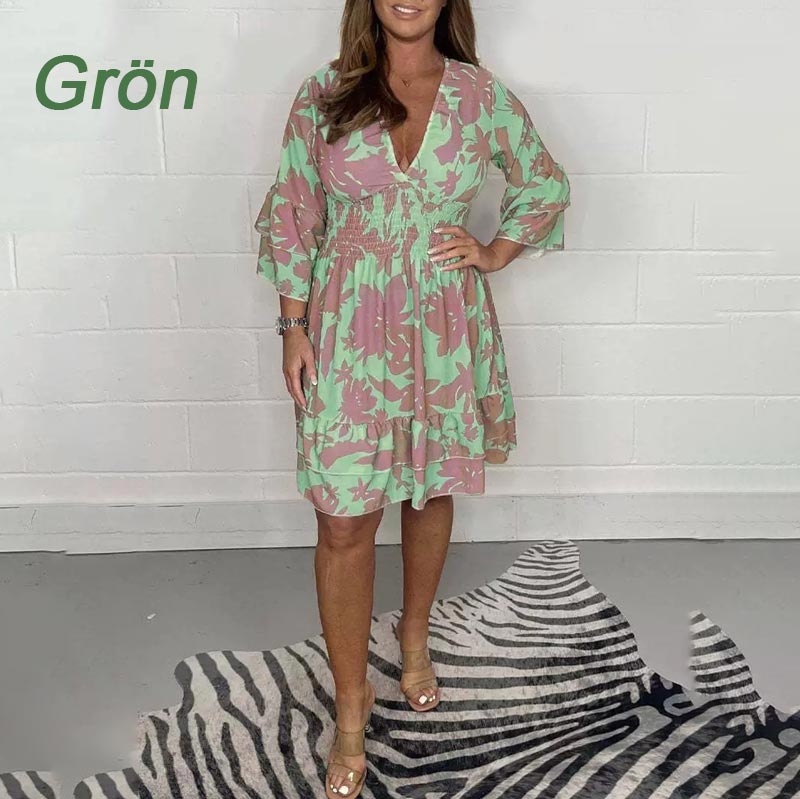 Robe Décontractée Élégante à Col en V avec Taille Élastique pour Femmes