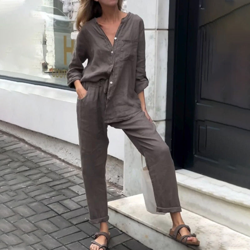 💕50% OFF💕 Ensemble 2 pièces pour femme - Chemise et pantalon oversize