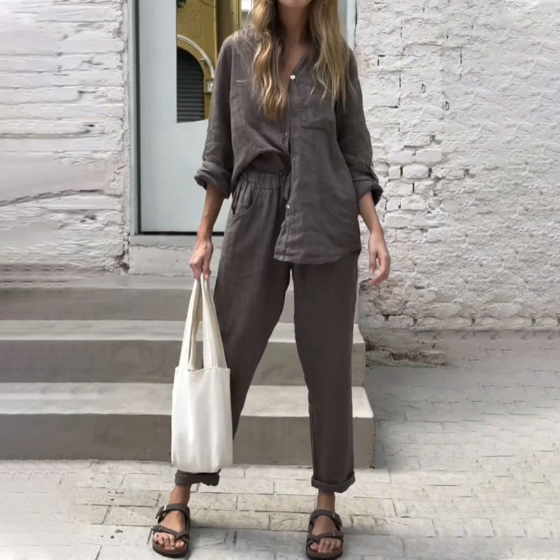 💕50% OFF💕 Ensemble 2 pièces pour femme - Chemise et pantalon oversize