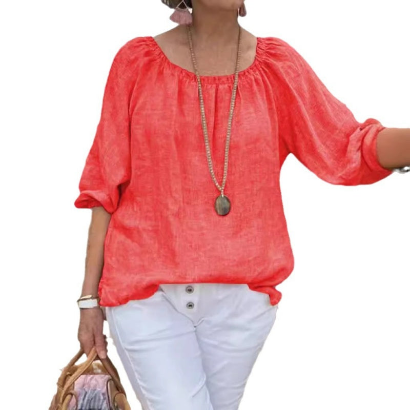 🌷Vente chaude d'été🌷Top décontracté à manches midi élastiques pour femmes de taille supérieure