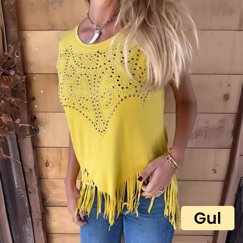 đ„Top pour femmes avec franges et encolure ronde