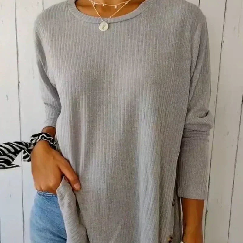 đ„50 % RĂDUCTION đT-shirt uni dĂ©contractĂ© Ă manches longues avec boutons pour femmes
