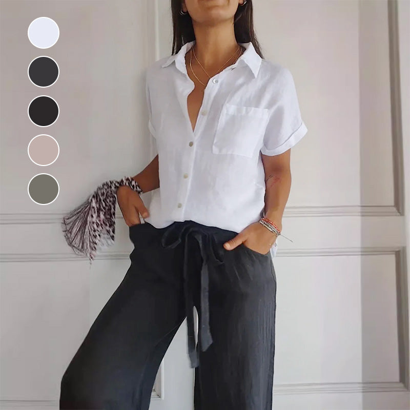 💥Chemise unicolore décontractée pour femmes, coupe ample et revers