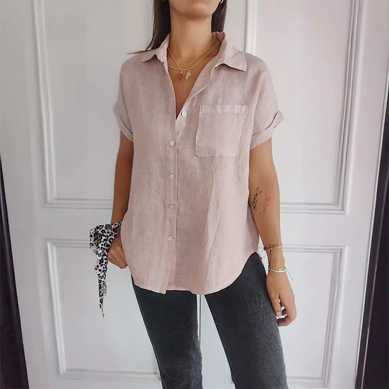 💥Chemise unicolore décontractée pour femmes, coupe ample et revers