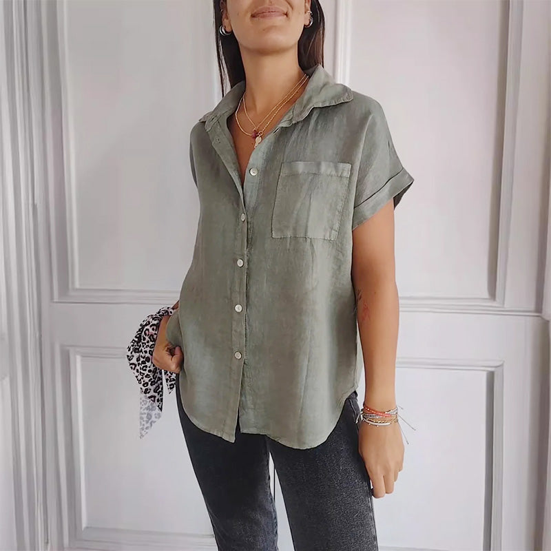 💥Chemise unicolore décontractée pour femmes, coupe ample et revers