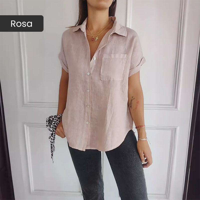 💥Chemise unicolore décontractée pour femmes, coupe ample et revers