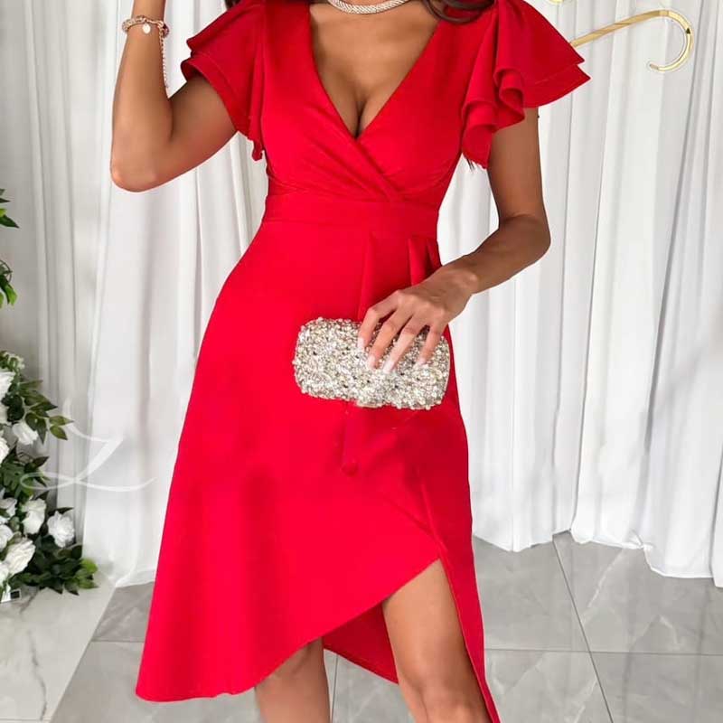Robe sexy avec décolleté en V et manches papillon