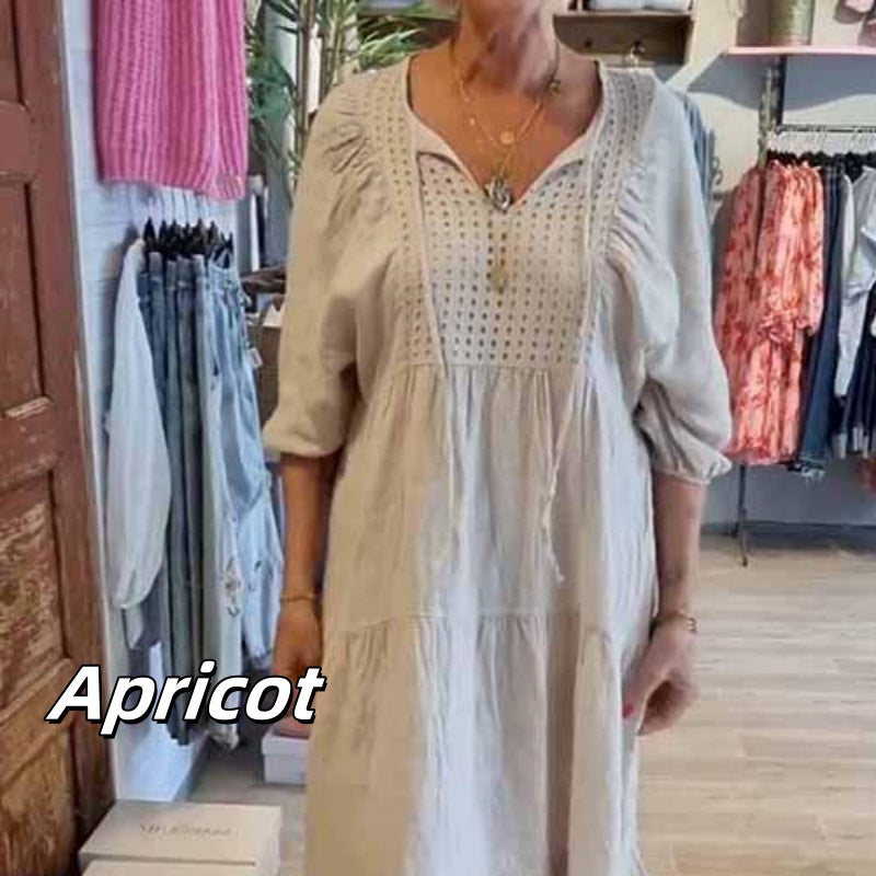 Robe longue à col en V et à manches longues pour femmes, multicouches et unicolores