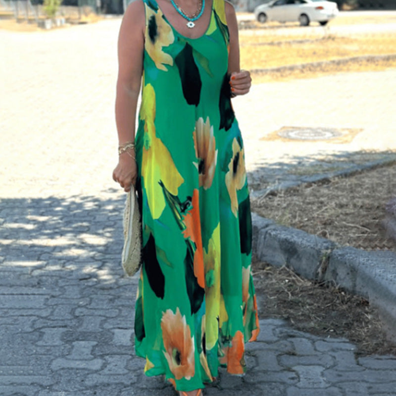 Élégante robe florale sans manches