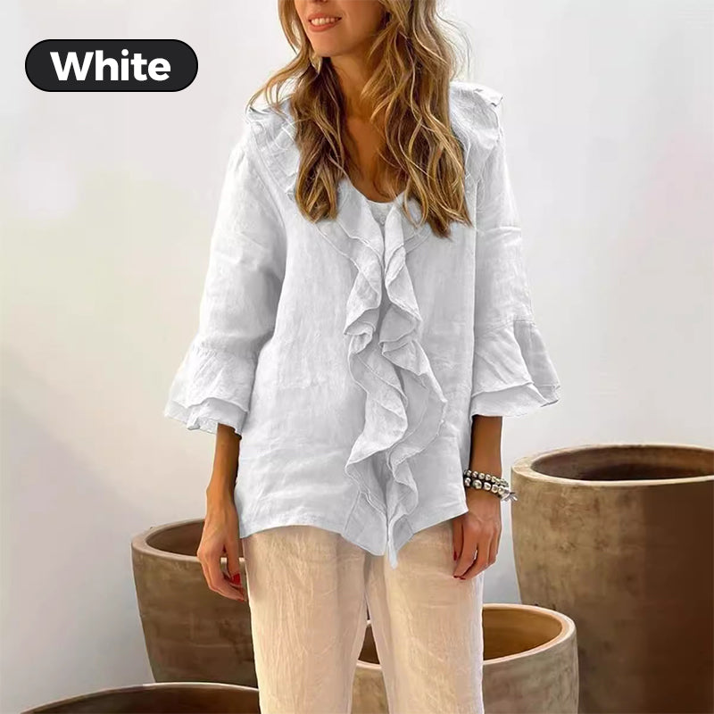 💞Vente chaude🔥Haut décontracté élégant à volants pour femmes, col en v