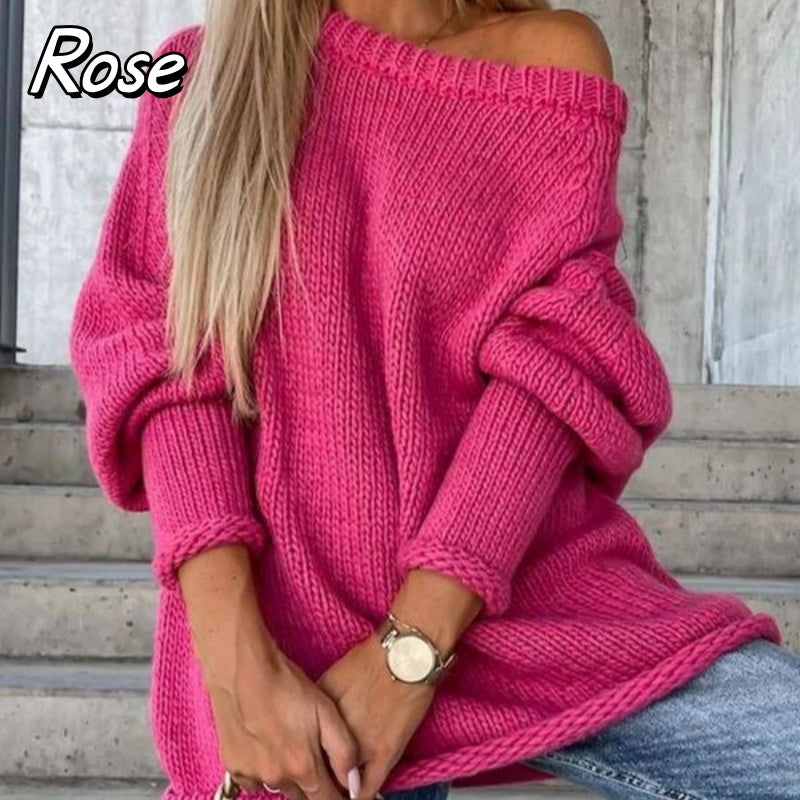 🔥Pull tricoté pour femmes, couleur unie, encolure ronde, pour l'automne et manches longues