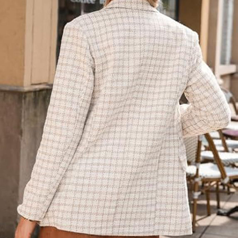 Veste de tailleur pour femme à revers simple en tissu écossais à carreaux