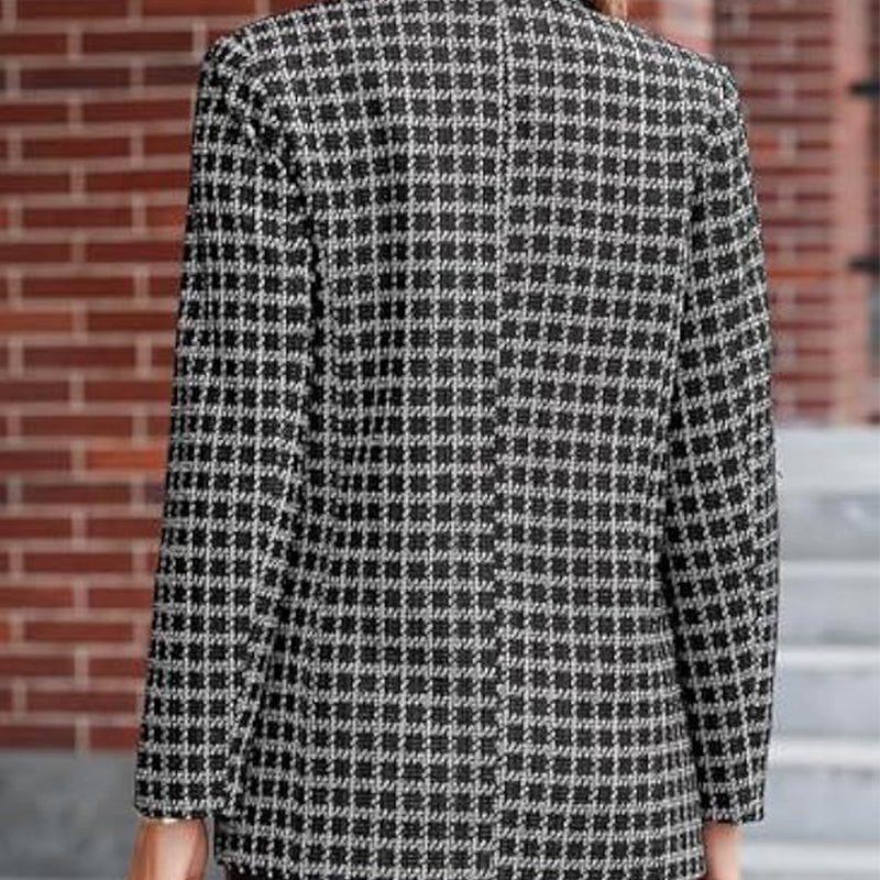 Veste de tailleur pour femme à revers simple en tissu écossais à carreaux