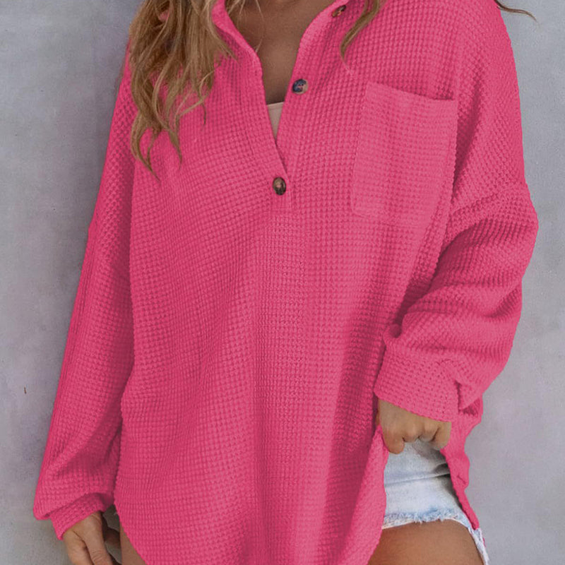 🔥Vente d'automne 49% DE RÉDUCTION🔥Pull gaufré ample monochrome pour femme