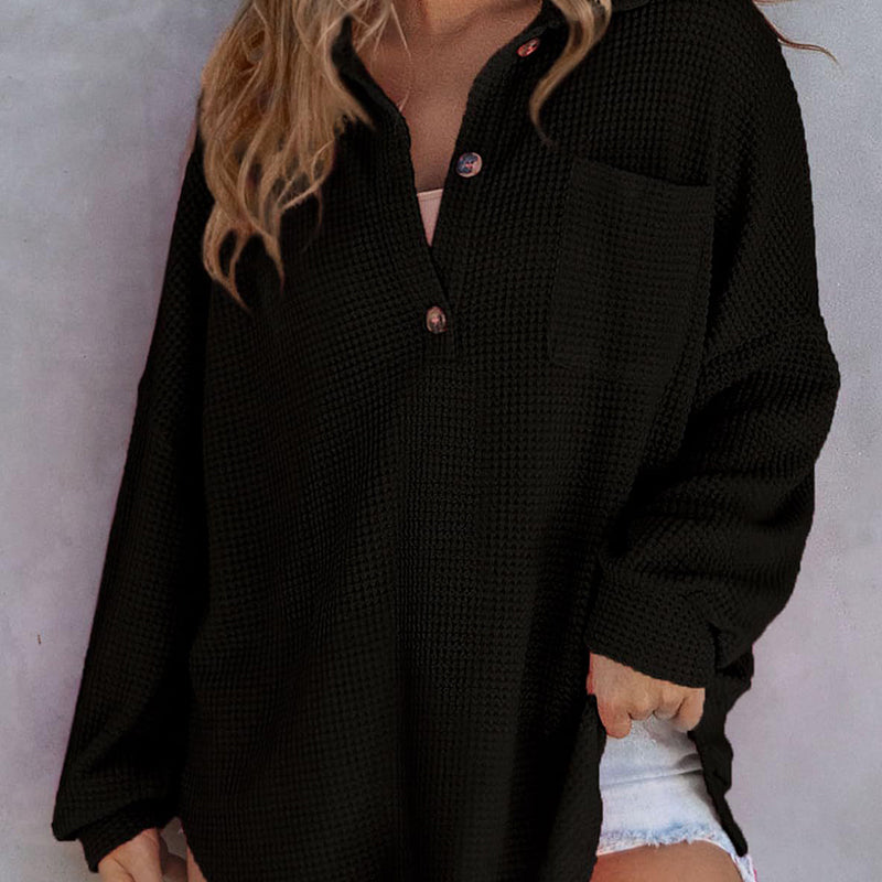 🔥Vente d'automne 49% DE RÉDUCTION🔥Pull gaufré ample monochrome pour femme