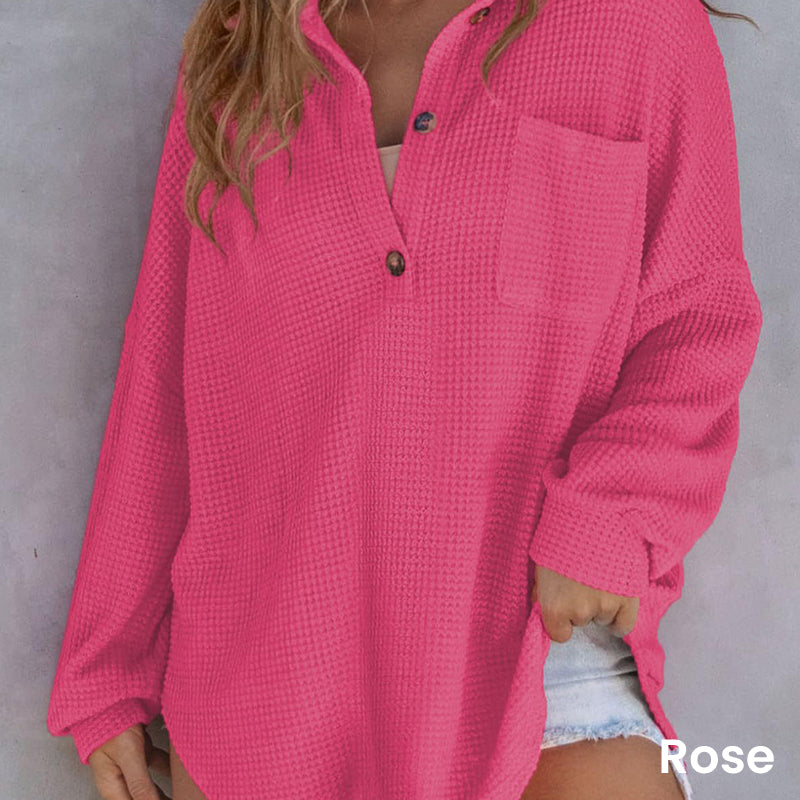 🔥Vente d'automne 49% DE RÉDUCTION🔥Pull gaufré ample monochrome pour femme