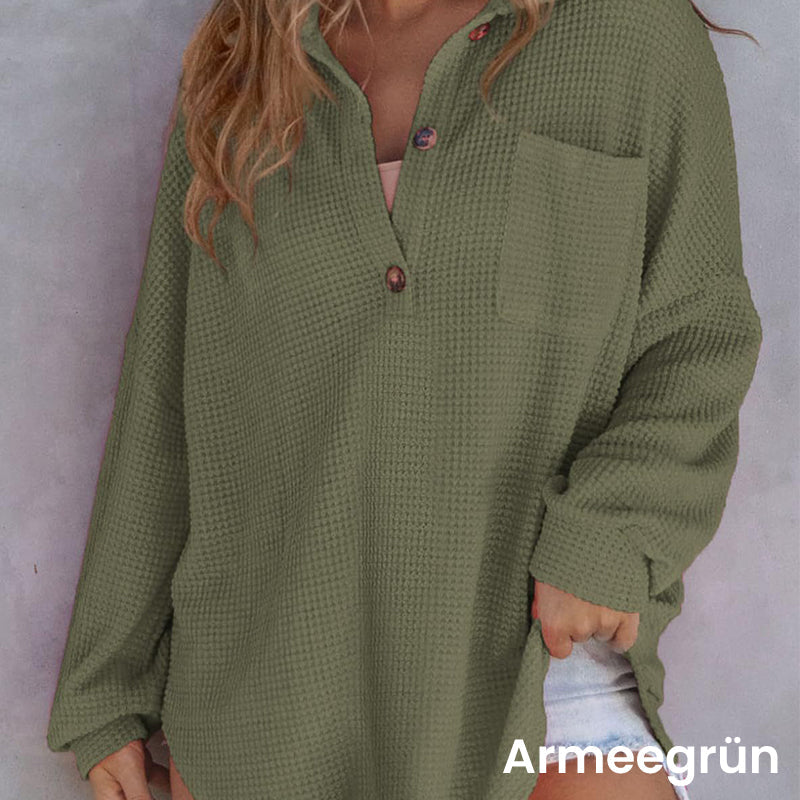 🔥Vente d'automne 49% DE RÉDUCTION🔥Pull gaufré ample monochrome pour femme