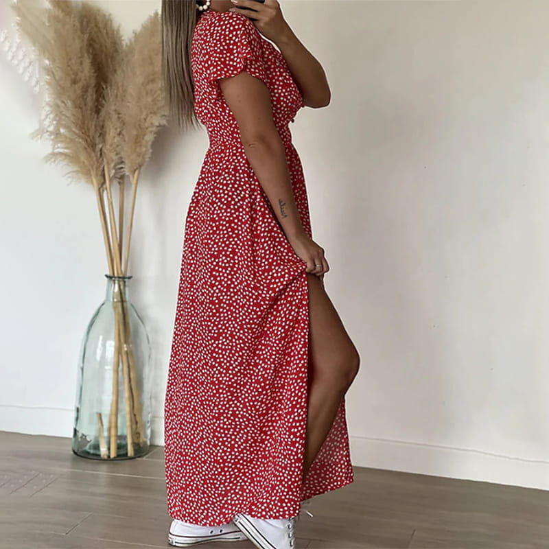 Robe Élégante à Imprimé Floral avec Col en V et Fente Latérale pour Femmes