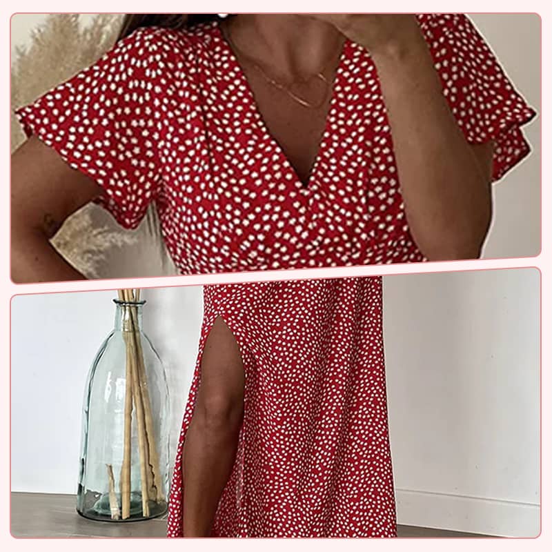 Robe Élégante à Imprimé Floral avec Col en V et Fente Latérale pour Femmes
