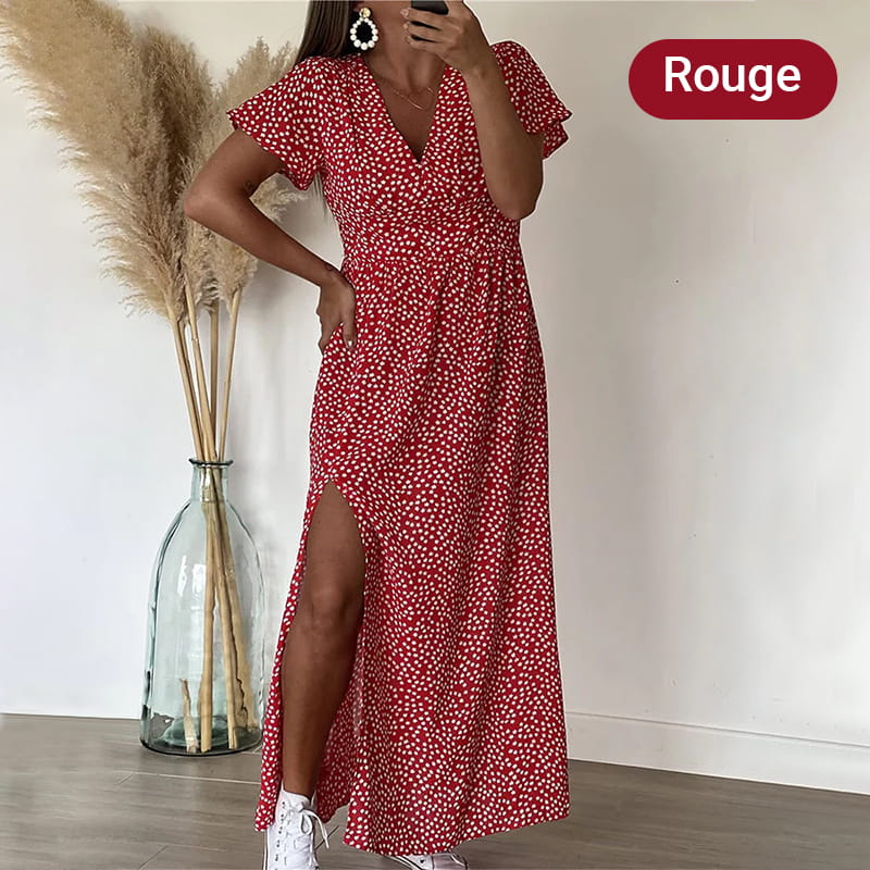 Robe Élégante à Imprimé Floral avec Col en V et Fente Latérale pour Femmes