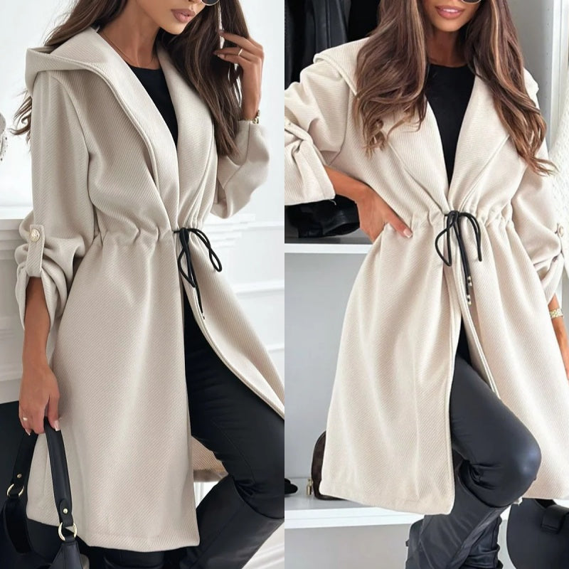 🔥Promotion saisonnière : 50% de réduction🔥 Manteau long à capuche et taille nouée pour femmes