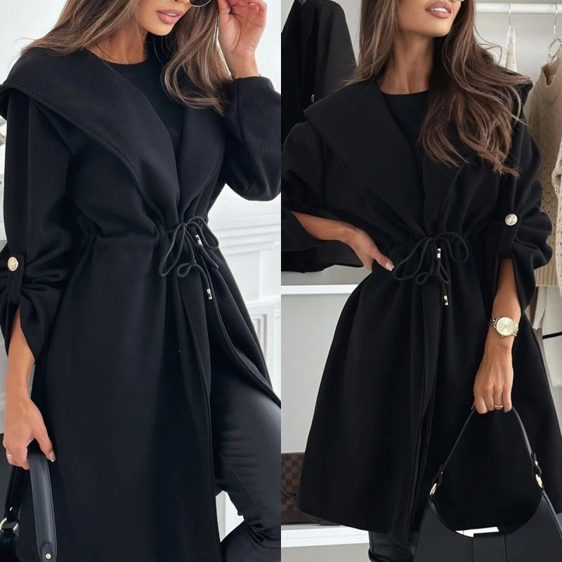 🔥Promotion saisonnière : 50% de réduction🔥 Manteau long à capuche et taille nouée pour femmes