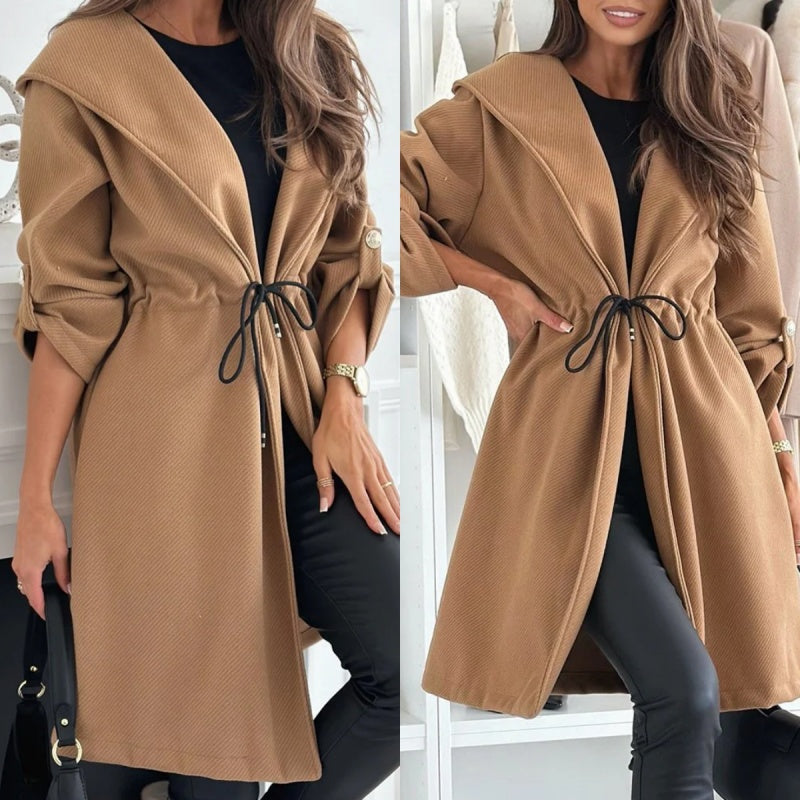 🔥Promotion saisonnière : 50% de réduction🔥 Manteau long à capuche et taille nouée pour femmes
