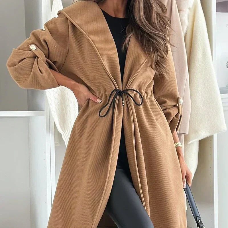 🔥Promotion saisonnière : 50% de réduction🔥 Manteau long à capuche et taille nouée pour femmes