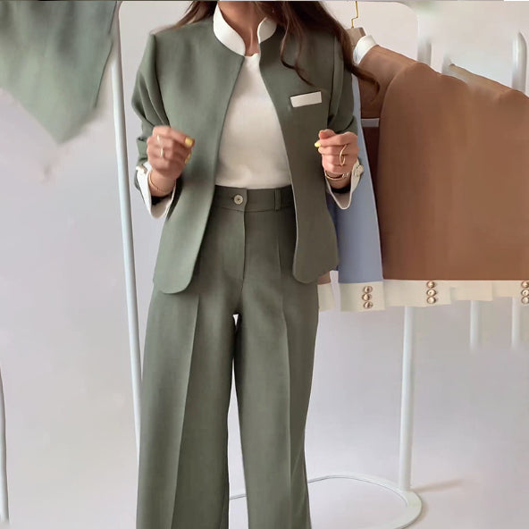 🍂Ensemble de 2 Pièces pour Femmes : Veste Élégante à Col Montant et Pantalon✨Livraison gratuite