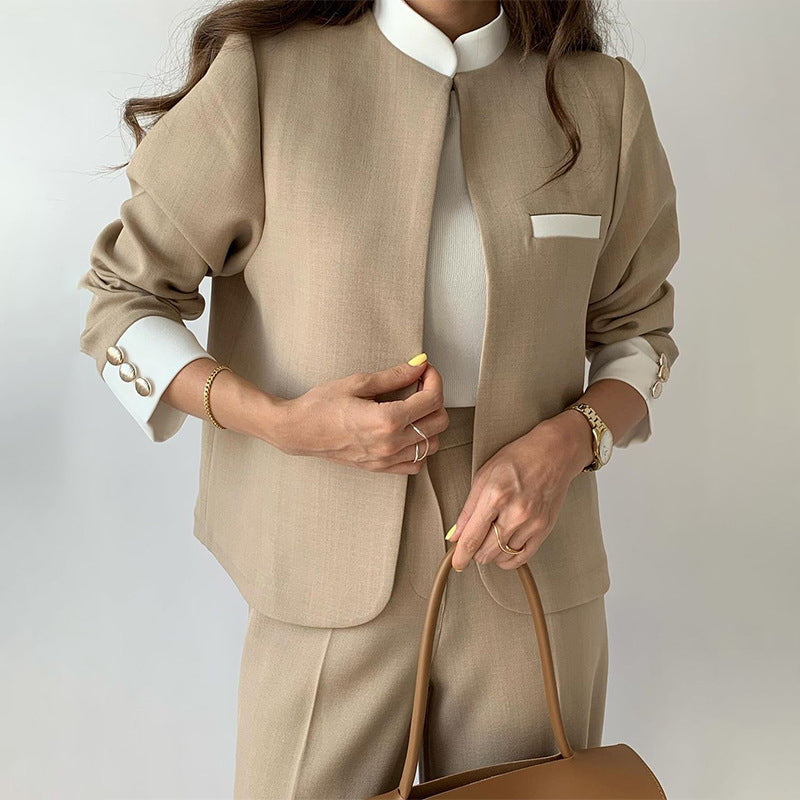 🍂Ensemble de 2 Pièces pour Femmes : Veste Élégante à Col Montant et Pantalon✨Livraison gratuite