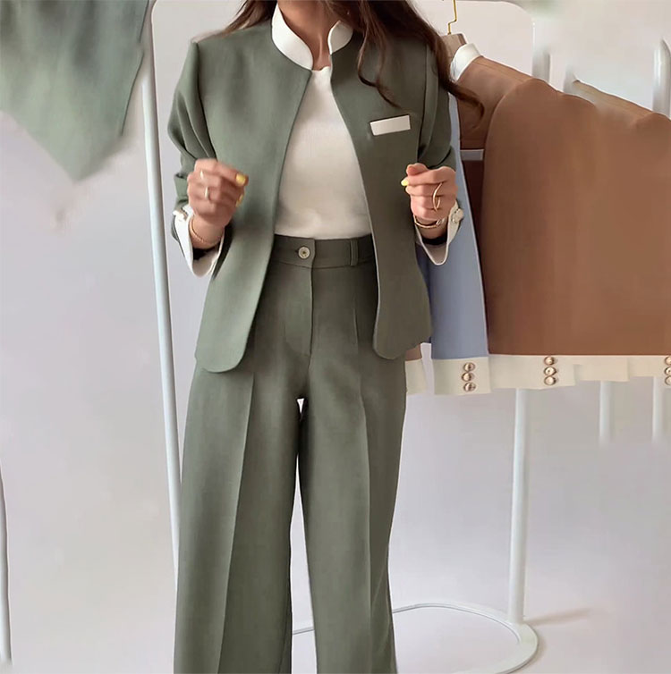 🍂Ensemble de 2 Pièces pour Femmes : Veste Élégante à Col Montant et Pantalon✨Livraison gratuite
