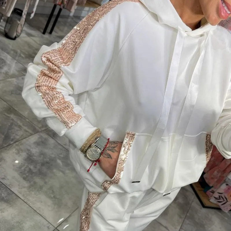 🌷Temps limité 50% DE RÉDUCTION💞Ensemble 2 pièces de hauts à capuche avec cordon de serrage pour femmes & pantalons
