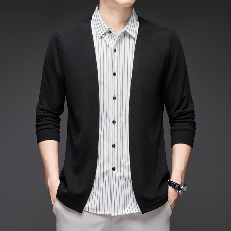 Pull à manches longues à rayures en deux parties pour hommes