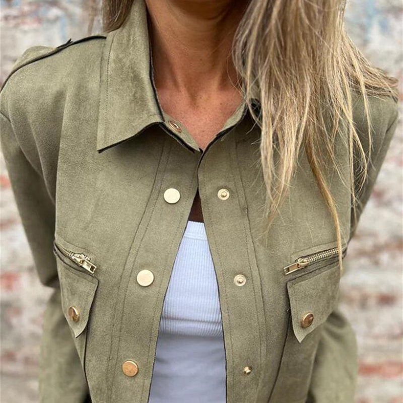 🔥Offre limitée à 50 % de réduction🔥Veste utilitaire boutonnée en daim pour femmes