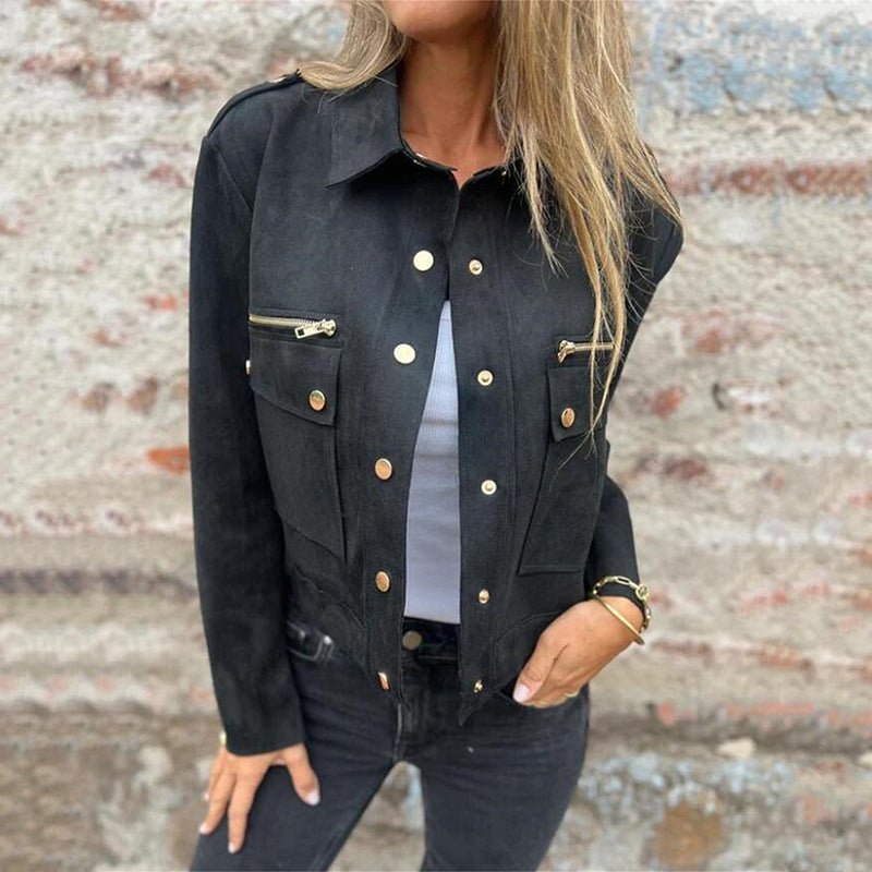 đ„Offre limitĂ©e Ă 50 % de rĂ©ductionđ„Veste utilitaire boutonnĂ©e en daim pour femmes