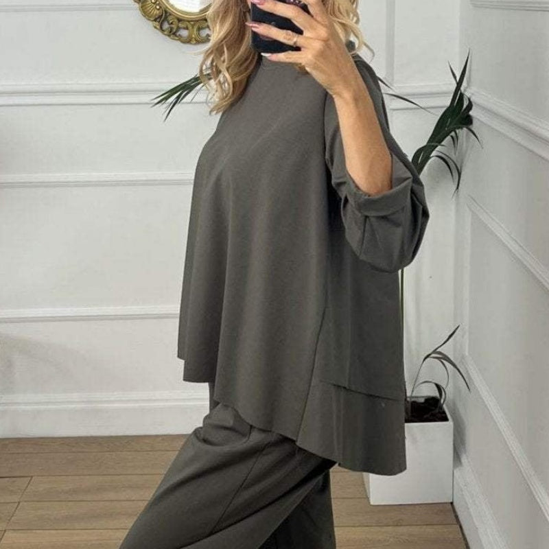 🍂Spécial automne 50% de réduction✨Ensemble 2 pièces décontracté, uni, manches longues pour femmes
